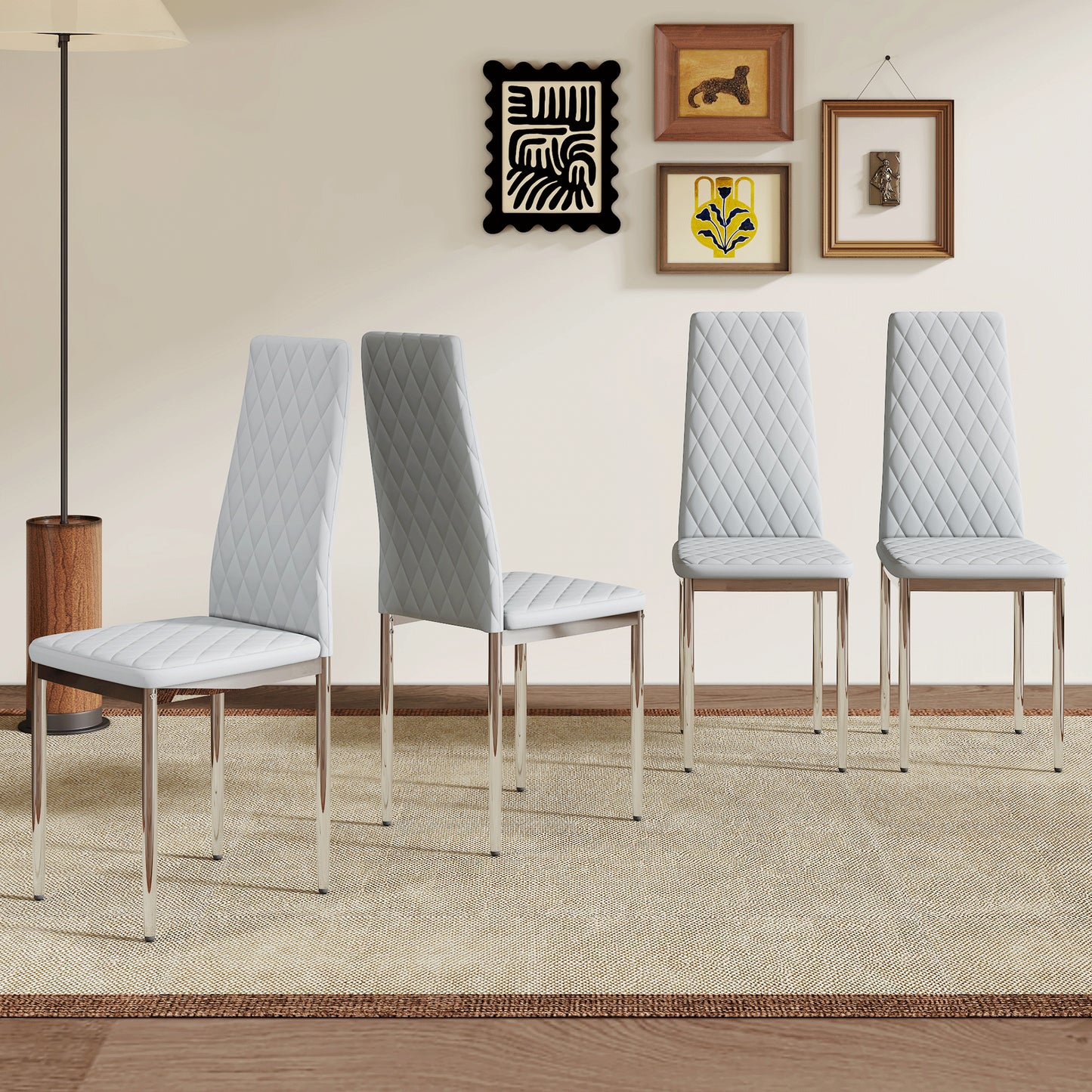 Modern Style Dining Chairs Set Of 4 In Light Gray, Essential For Minimalist Homes.Meeting Family Dining Needs,PU Material Seat,Silver Metal Legs,Blending Into Various Home Environments.W1151107274