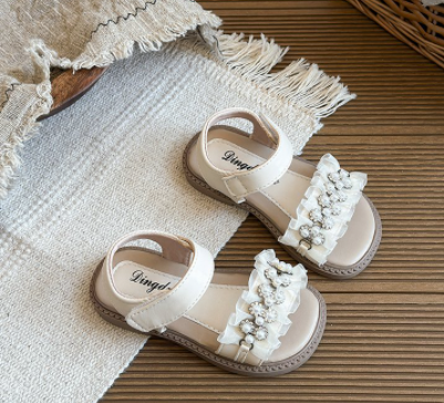 2025 Summer New Arrival Girls' Fashion Rhinestone Princess Shoes, Korean Style Kids' One-Strap Open-Toe Sandals, Cute Beach Shoes For Little Girls