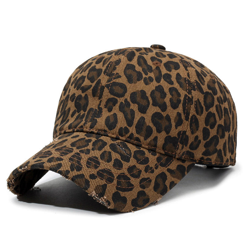 Men's And Women's Full-print Contrasting Leopard Print Distressed Holey Adjustable Retro Fashion Baseball Cap For Outdoor Sun Protection Classic Baseball Cap Suitable For Daily Outings And Casual Acti