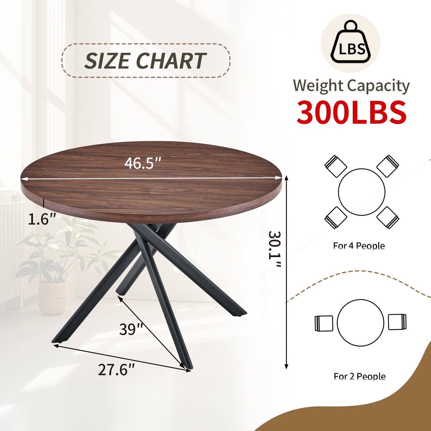 Round Foldable Dining Table For Small Spaces - MDF Material, Perfect For Dining Room, Tea Room & Cafe  Dark Walnut, 1Table