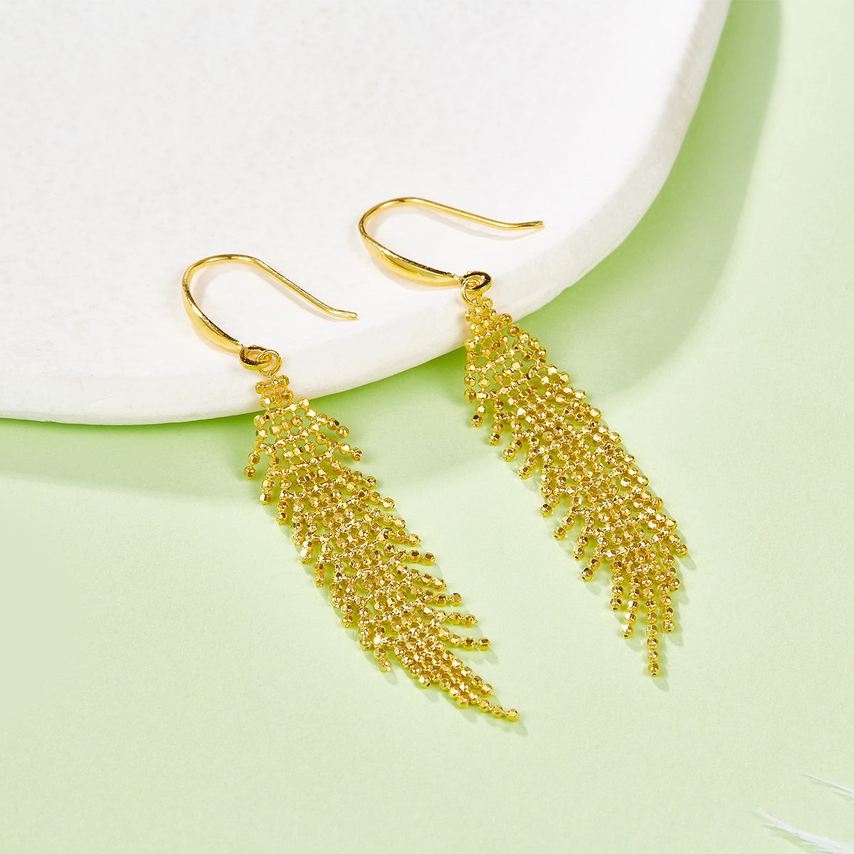 S925 Sterling Silver Tassel Dangle Earrings 59.8mm Long 2g Lightweight Mesh Bead Flowing Design Platinum Gold Rose Gold Plated Gift Box