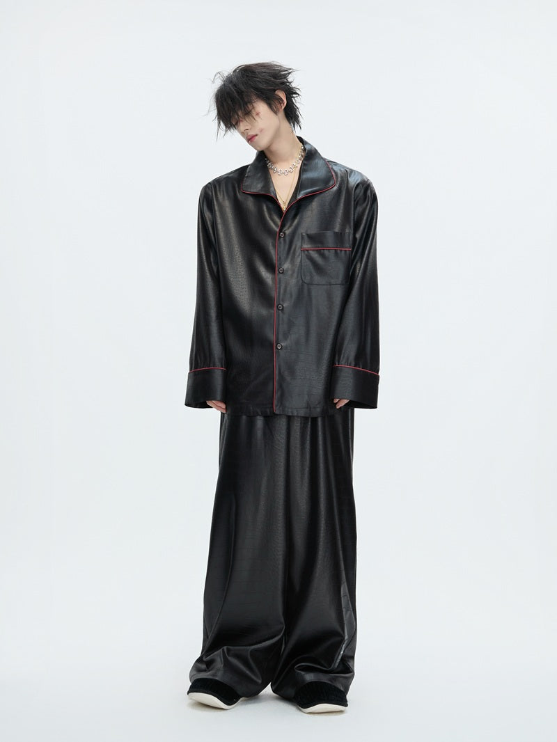 Couples Acetate Silk Slippery Pajama Set With A Flowing Drape For Home Wear