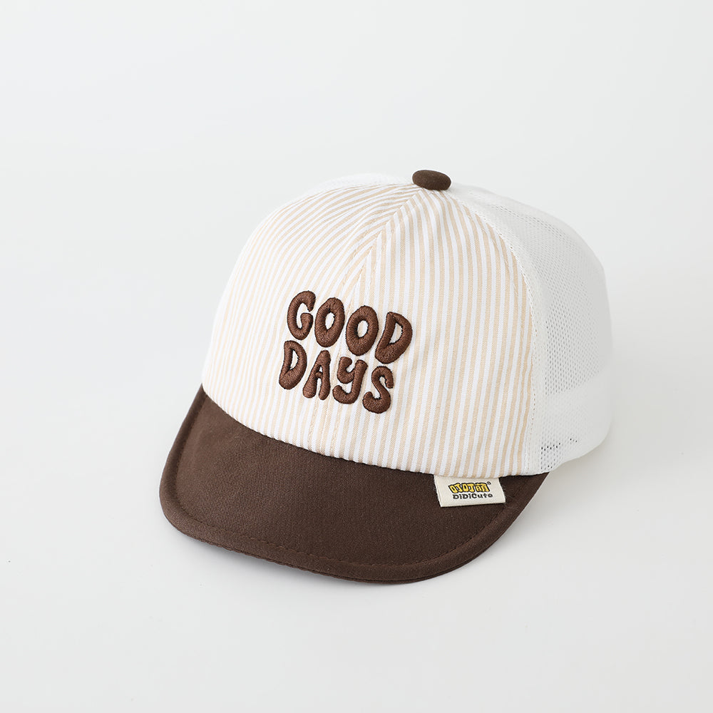 Summer Boys And Girls Striped Embroidered Letter Mesh Breathable Casual Sport Cap Suitable For Outdoor Daily Wear