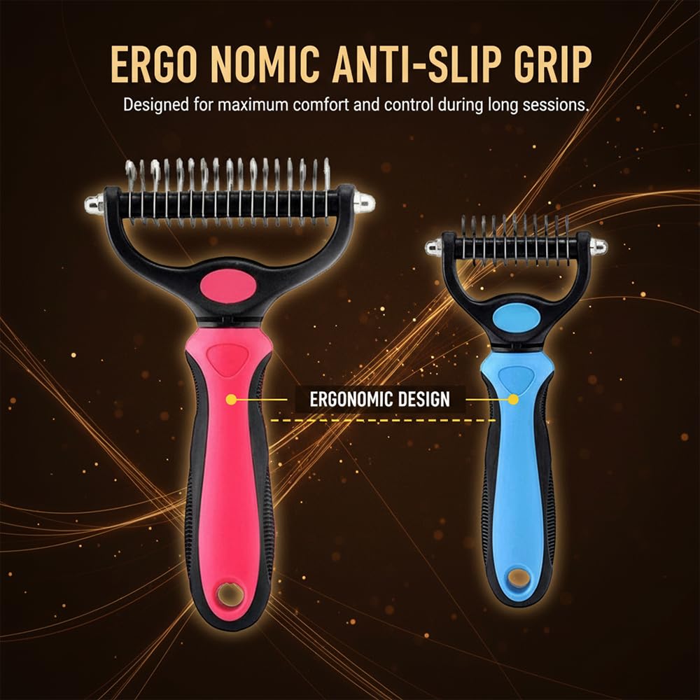 Dematting Comb For Dogs And Cats, Undercoat Rake Pet Brush For Long Hair, Deshedding Dog Brush Removes Tangles Knots And Loose Fur, Grooming Tool For Thick Coats