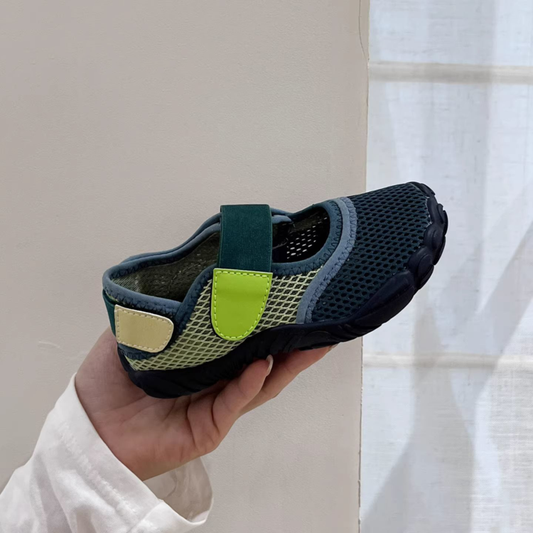 2026 New Summer Barefoot Kids Shoes, Korean Color Block Low Cut Mesh Breathable Casual Shoes For Girls
