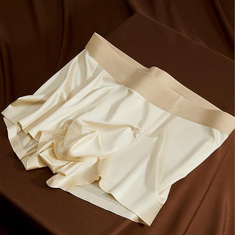 3pcs Satin Silk Boxer Briefs Mid Waist Underpants,Men's Light Luxury Satin Ice Silk Fashion Breathable Boxer Briefs, Silky Sexy Mens Underwear