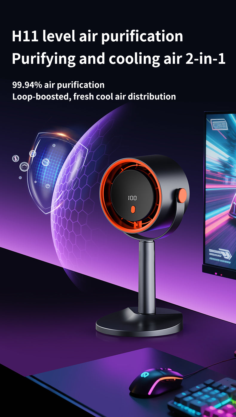 Forest Style Desktop Fan, USB Rechargeable Quiet Portable Fan With Activated Carbon Air Purification, 3-in-1 Stand Clip Hook Design, Energy Saving Circulating Fan For Home, Office, Bedroom  Travel