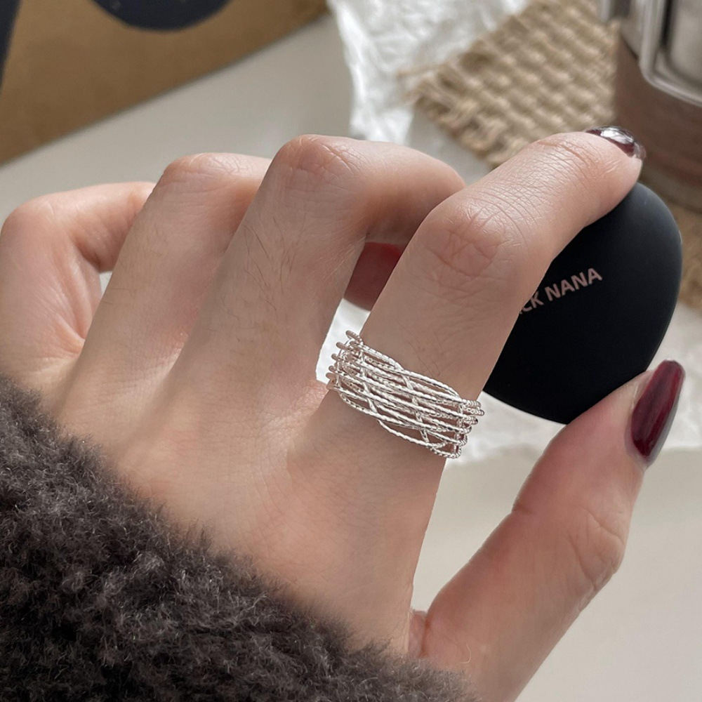Ladies Korean Minimalist 925 Silver Adjustable Open Ring