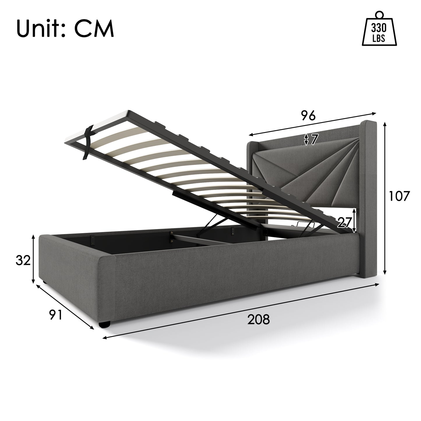 Upholstered Bed Single Bed Storage Bed Box With USB Type C Charging Function Headboard,Storage Beds Bed Frame Made Of Linen Material Youth Bed 90x200 With Slatted Base  Without Mattress