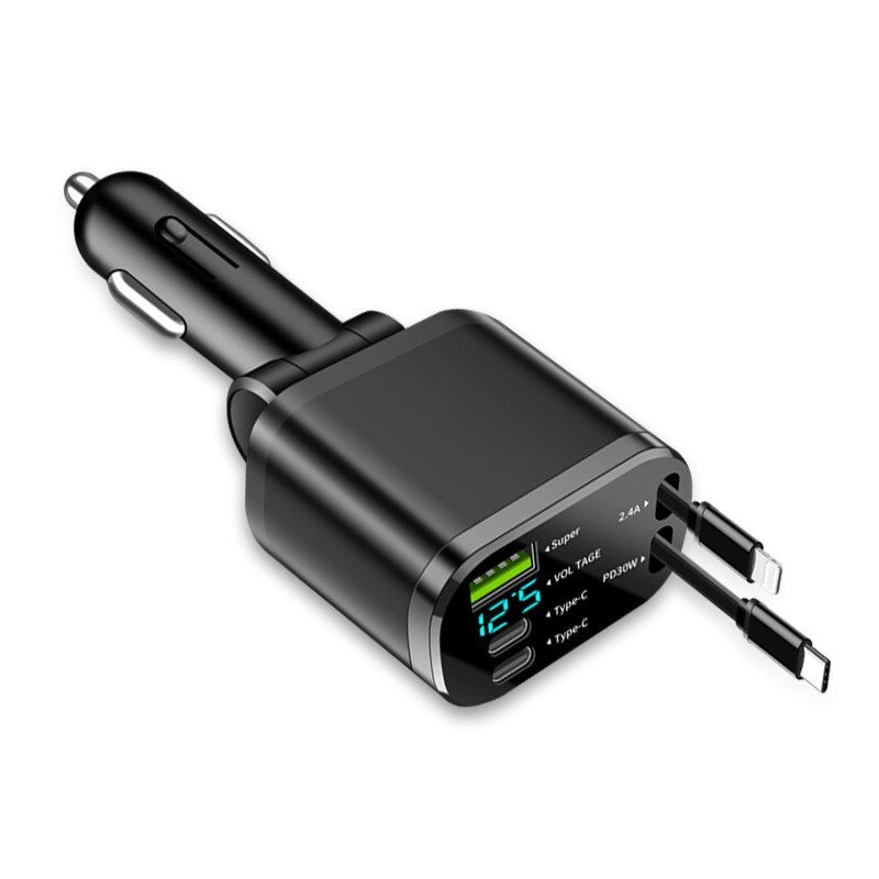 5 In 1 Fast Charging Car Charger With Retractable Cable 2 PD Car Charger
