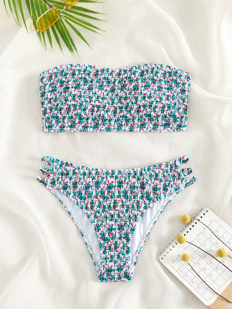 Floral Strapless Beauty Back Split Swimsuit