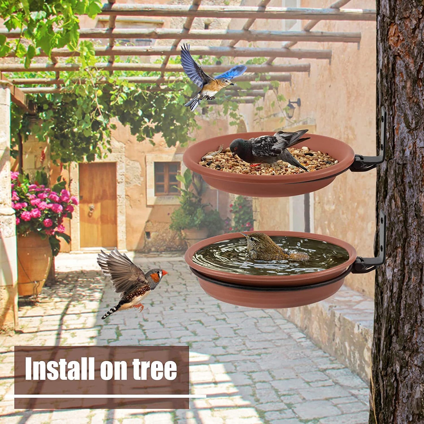 Trunk-fixable Hummingbird Feeding Tray