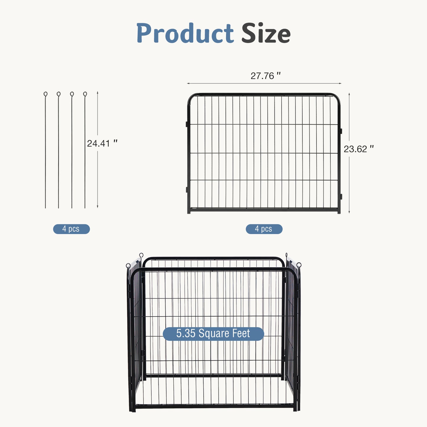 Metal Material, Foldable Pet Fence With A Door, Suitable For Small, Medium And Large-sized Dogs Outdoors