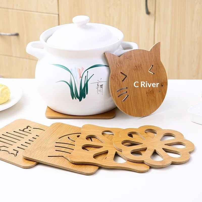 Wooden Coaster Hollow-out Cartoon Design Heat-insulating Mat For The Kitchen