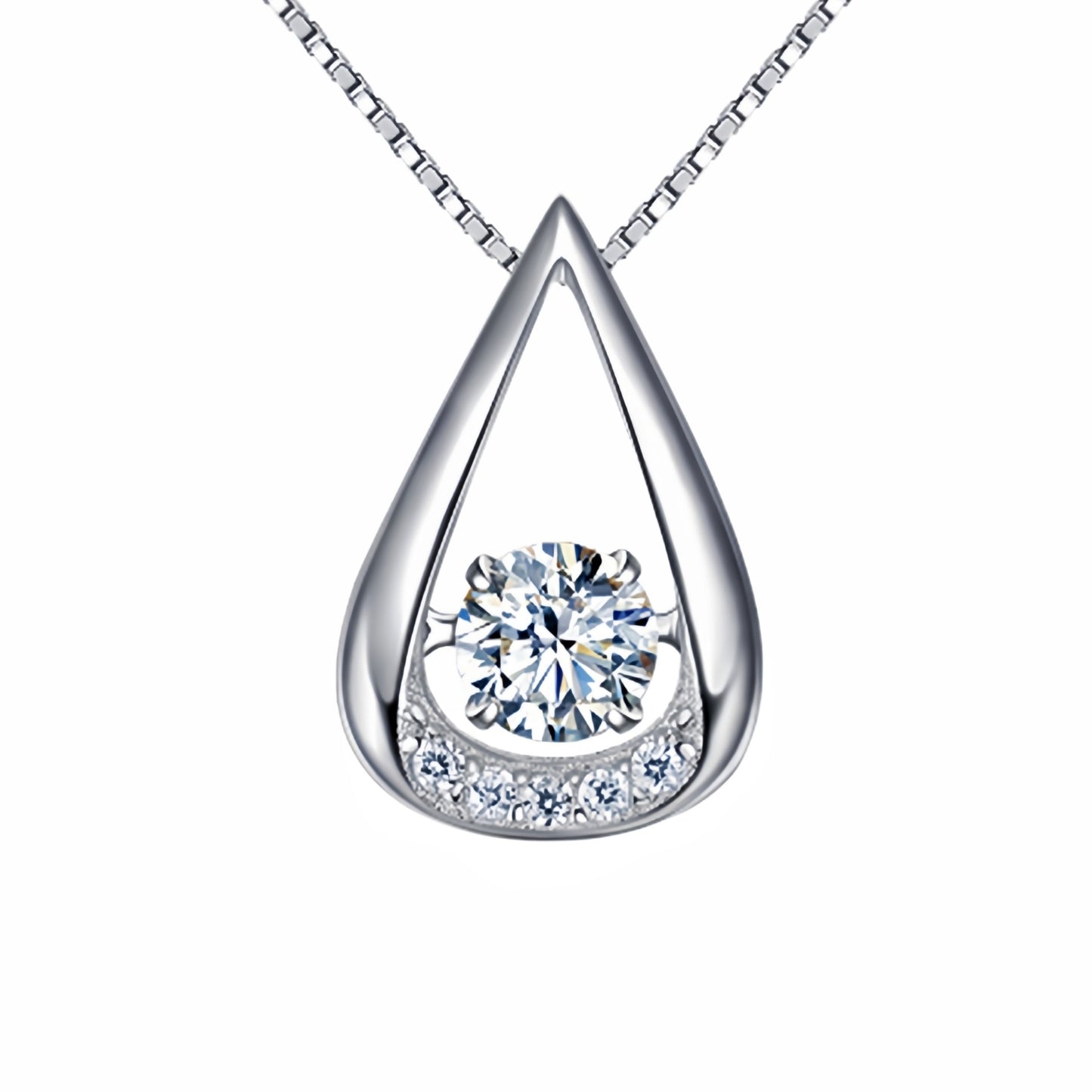 White Gold Plated Drop-shaped Diamond-embedded Smart Pendant Necklace