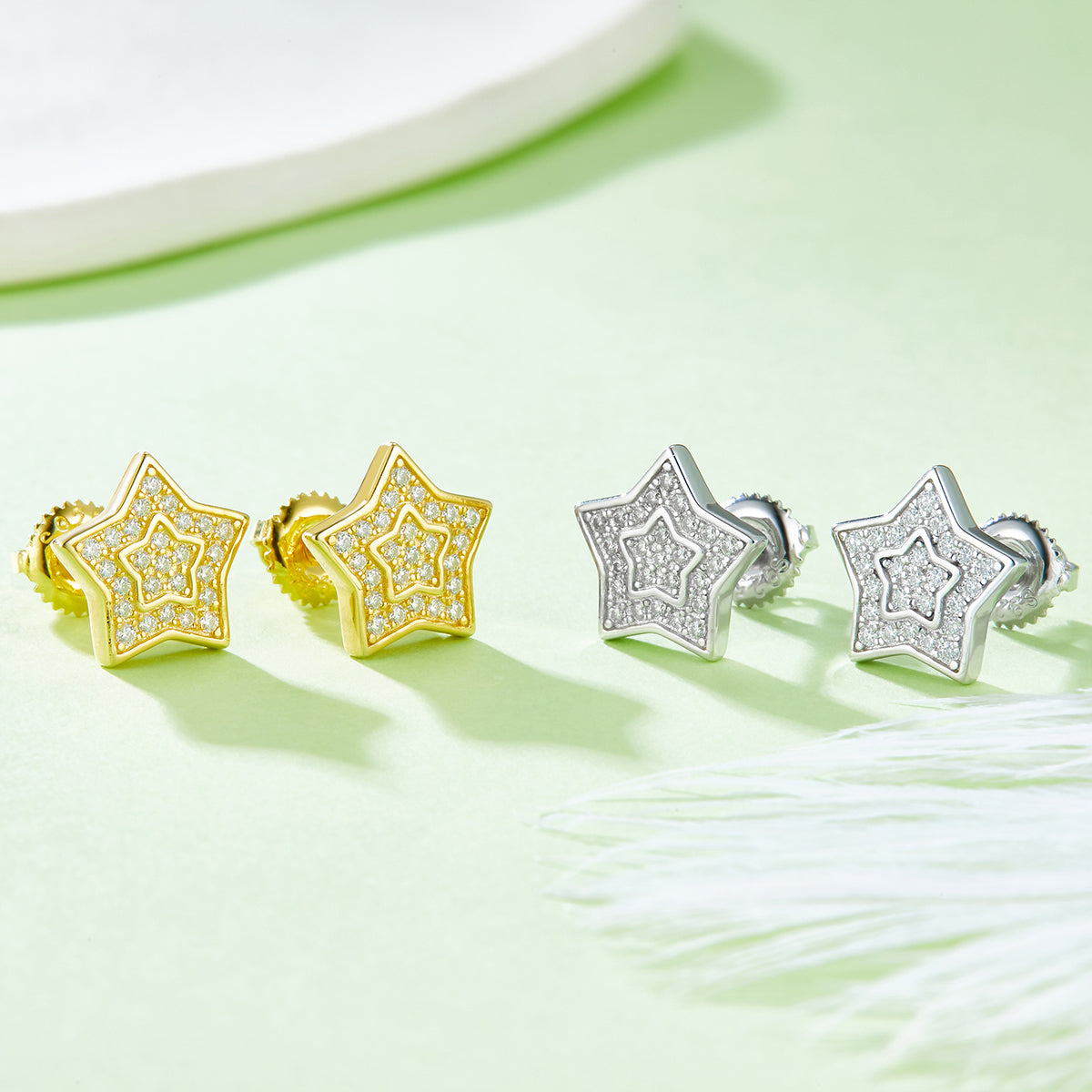 S925 Sterling Silver 52pcs D Color VVS1 Moissanite Star Stud Earrings 11mm Double Pave Screw Back Hypoallergenic 1.7g GRA Certified Gift Box