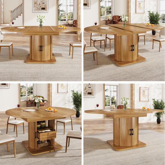 Extendable Dining Table, Dining Room Table, Kitchen Table, Round Dining Table, Extends To Oval, 118-158 Cm, Seats Up To 6 People, Dining Table With Drawers, Dark Brown