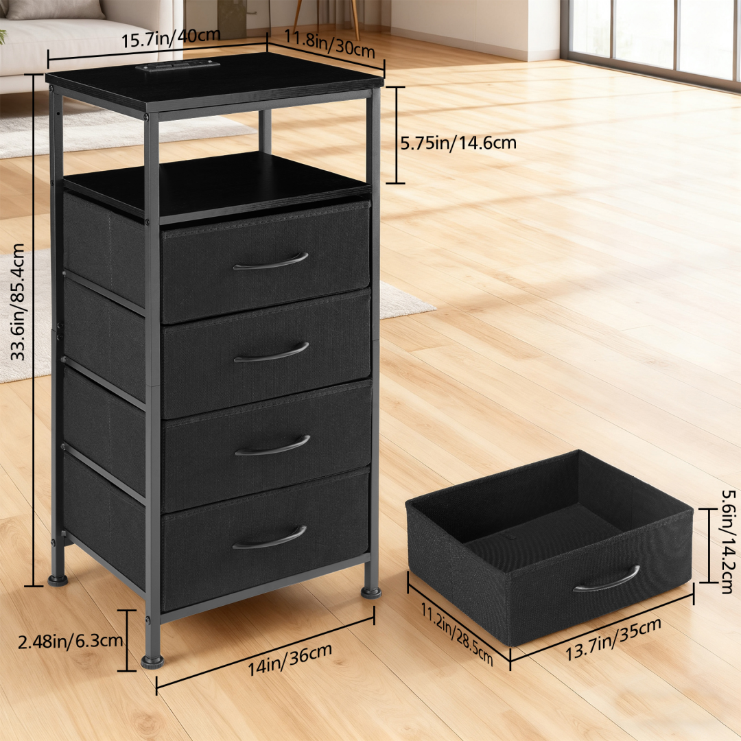 Nightstand With Charging Station, Bedside End Table With 5 Fabric Drawers & USB-Type-C Ports And Outlets