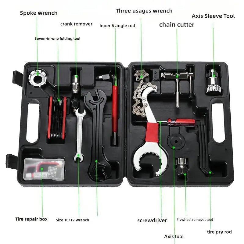 Support pan European shipping--7-in-1 Bicycle Repair Kit, Portable Bottom Bracket Removal Tool, Mountain Bike Repair Crank Chain Breaker, Spoke Wrench, Flywheel Disassembly, Repair Tool Accessories