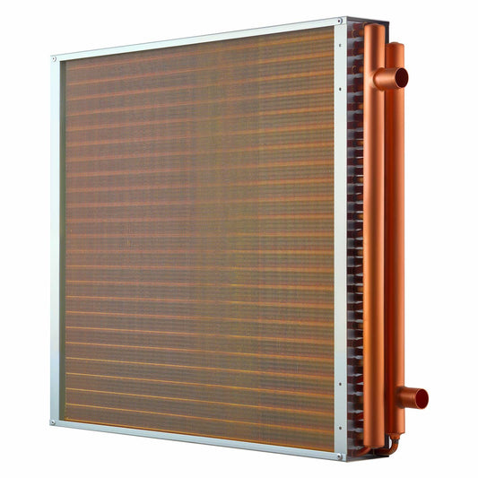 Water To Air Heat Exchanger, 24 X 24 In Finned Tube HVAC Heat Exchanger Coil With Copper Tubes & Aluminum Fins, 225K BTU Output For Outdoor Wood Furnace, Hydronic Heating & Cooling Systems