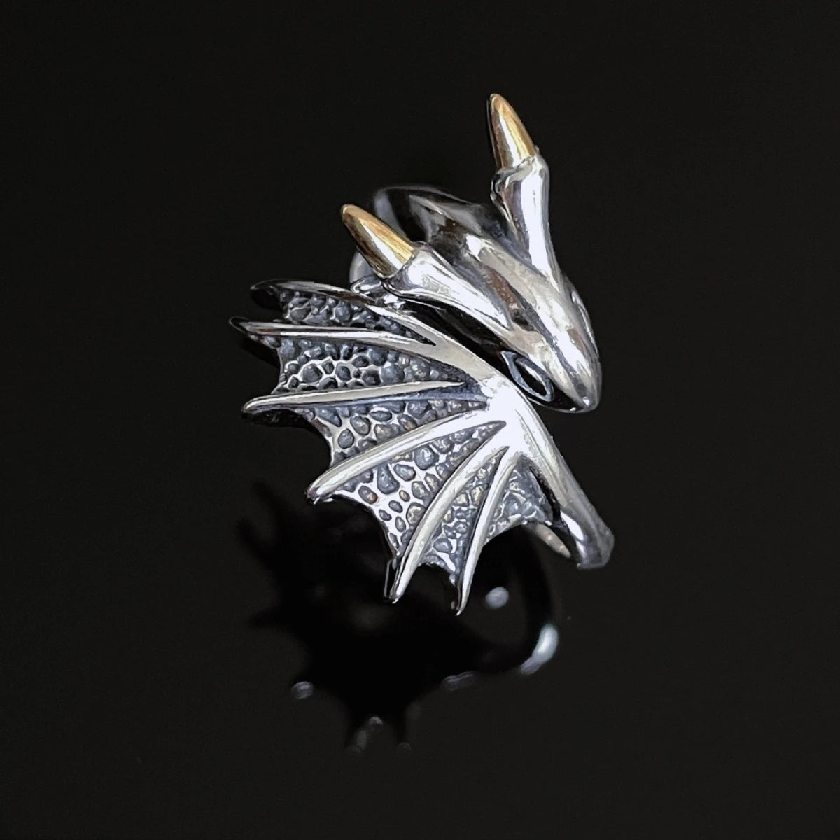 1pcs Two-Tone Vintage Dragon Wing Adjustable Open Ring, Dark Punk Gothic Style, For Daily Street Cosplay Wear & Men Women Unique Holiday Gifts