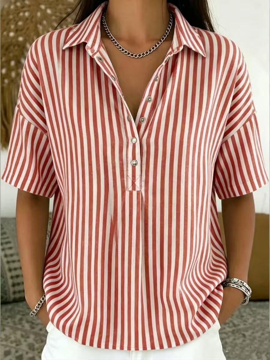 Womens Fashion Casual Striped Short-sleeve Shirt
