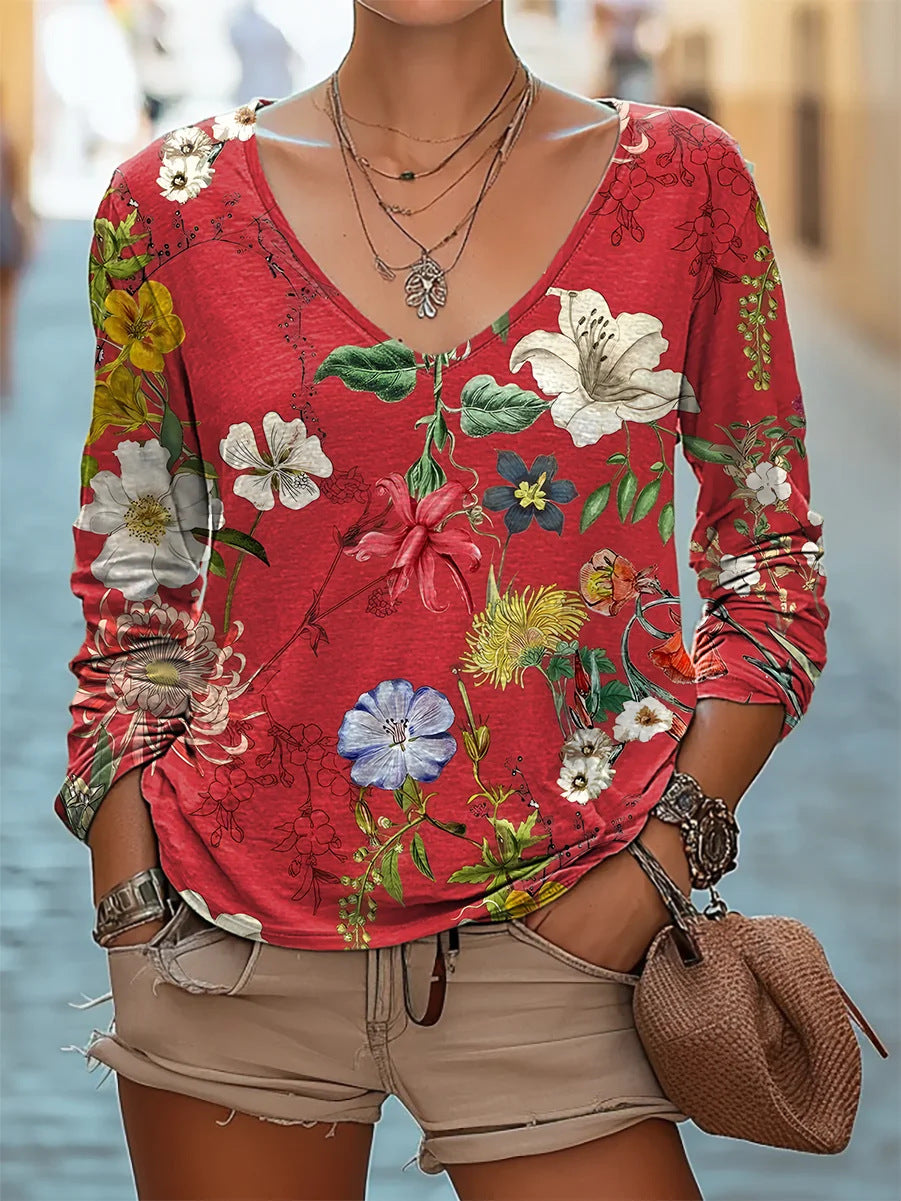 New Womens Casual V-neck Long-sleeve Top