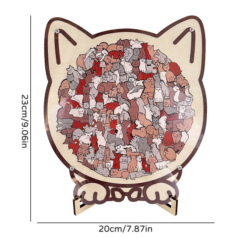 Wooden Puzzle Cute Cat Shape Challenging Irregular Pieces With Frame  3D Cat Design Wooden Jigsaw Puzzles Home Decoration Ornament Birthday Gift For Kids