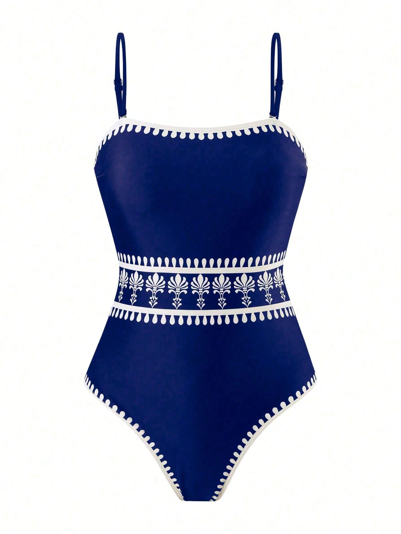 2026 New 2-Piece Swimsuit Set, Blue Floral Print One-Piece + Wrap Skirt Cover-Up