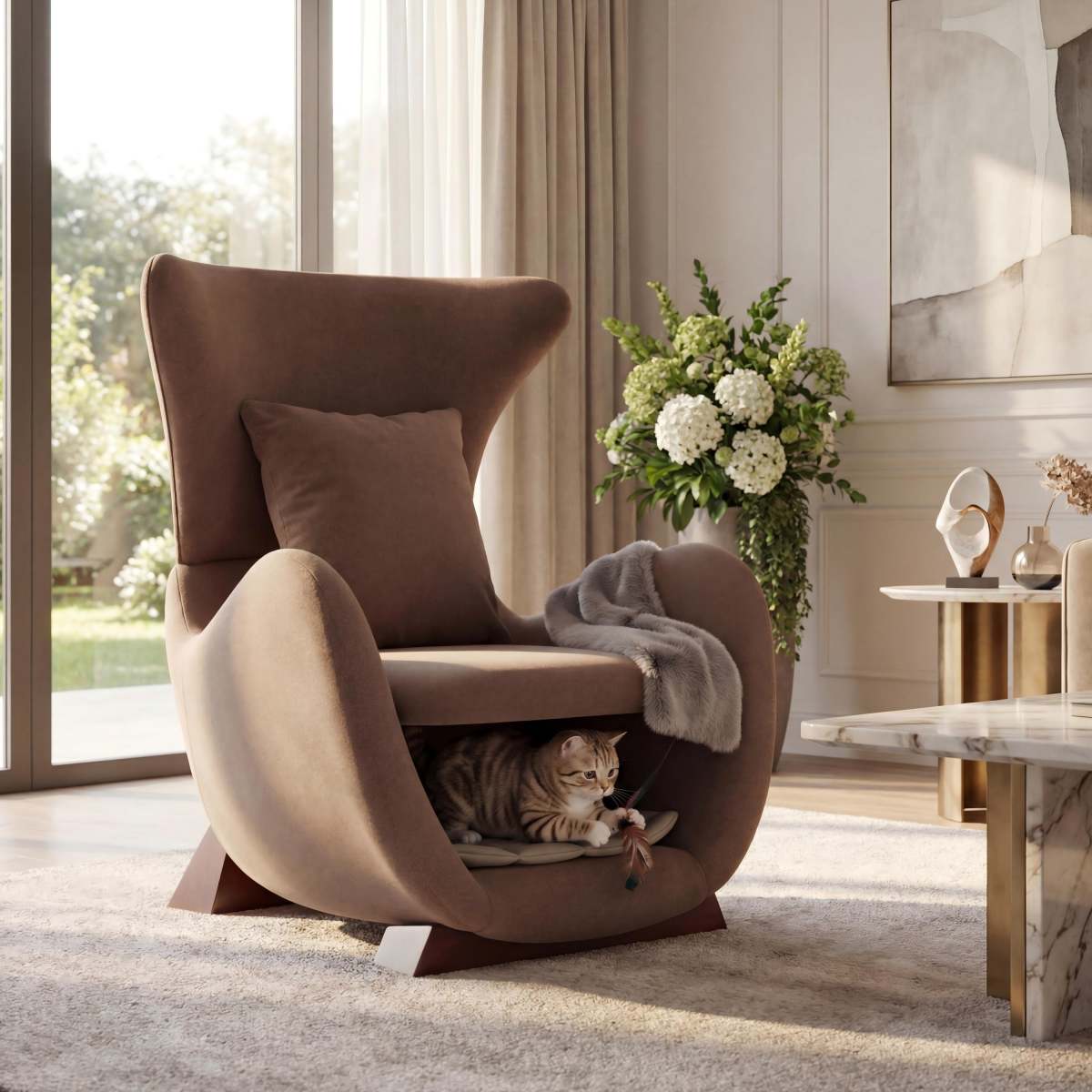 Modern Brown Polyester Accent Chair With Pet Storage Space - 330 Lbs Capacity, Living Room Lounge Chair, Stylish & Durable Design