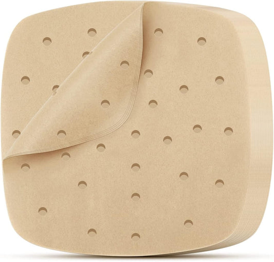 Air Fryer Paper Liners Disposable - 9in-23cm 100Pcs Air Fryer Parchment Paper Liners Square, Unbleached Perforated Parchment Paper Sheets For Air Fryer Accessories