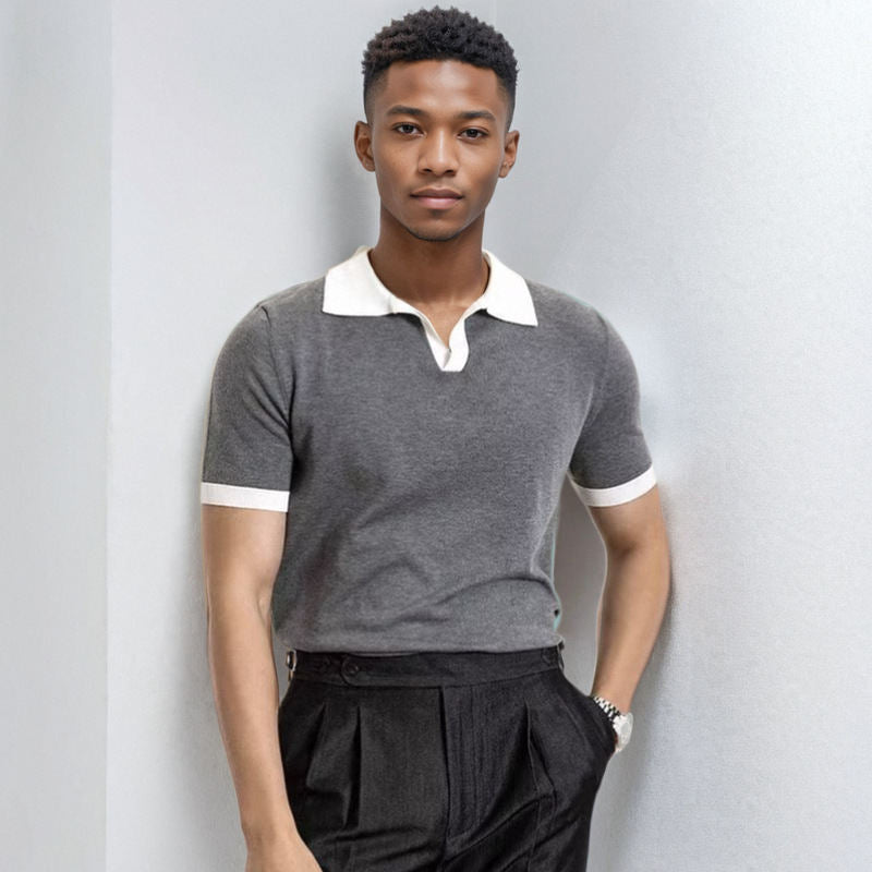 Men's Korean-style Lapel Short-sleeve Top
