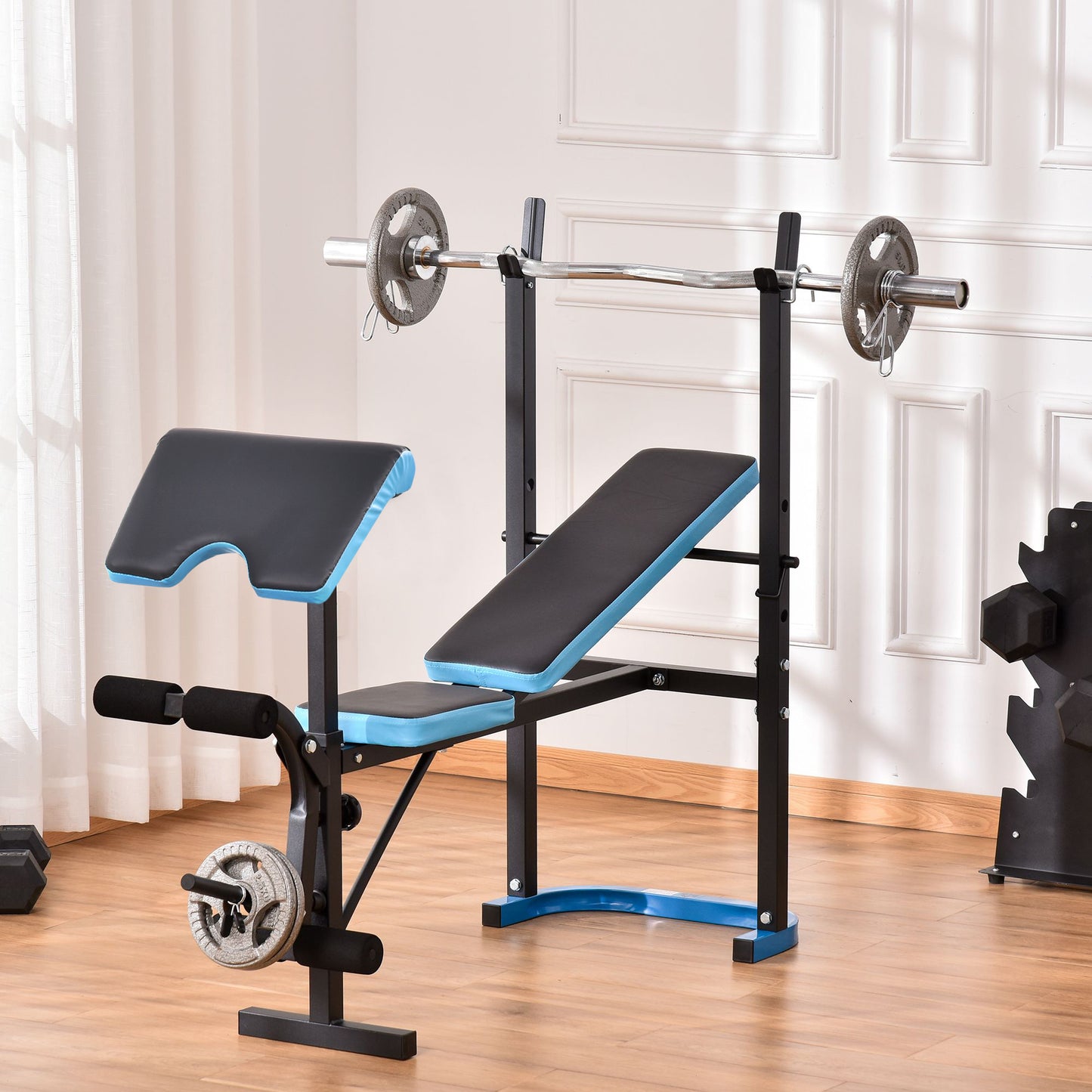 Adjustable Weight Bench With Leg Developer Barbell Rack For Lifting And Strength Training Multifunctional Workout Station For Home Gym Fitness, Black
