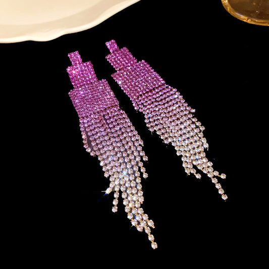 Korean Versatile Crystal Earrings For Women Purple Flower Rhinestone Luxury