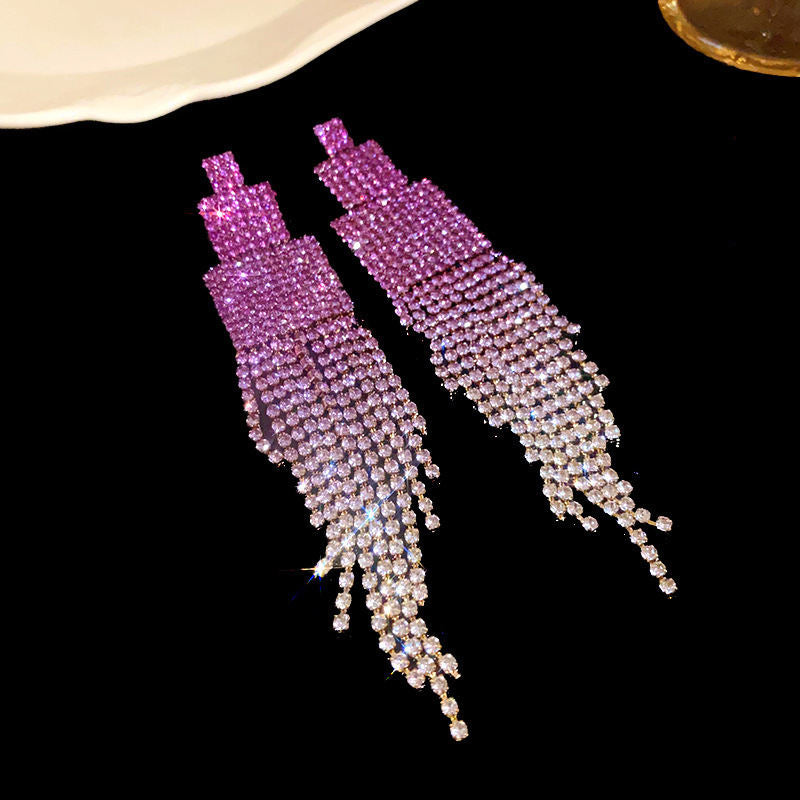 Korean Versatile Crystal Earrings For Women Purple Flower Rhinestone Luxury