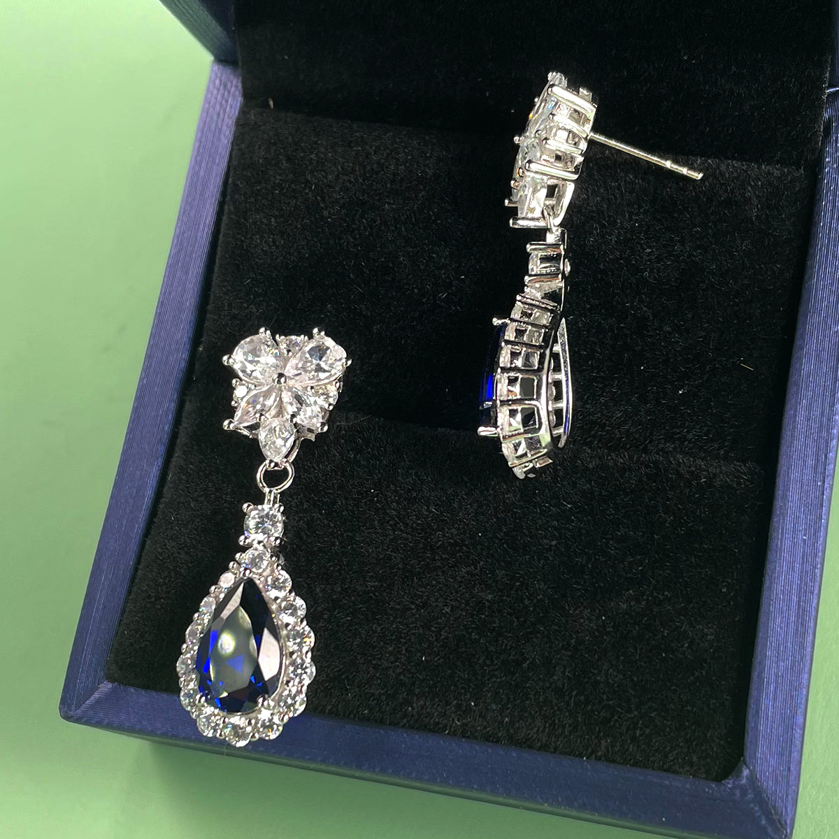 S925 Sterling Silver Teardrop Dangle Earrings, 7x11mm Lab-Grown Ruby Sapphire Emerald, Platinum Plated 4.5g Women's Jewelry Gift Box