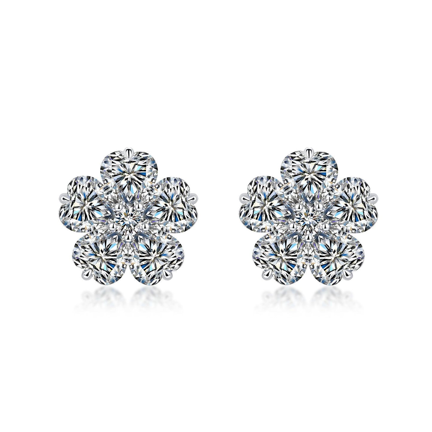 S925 Sterling Silver Heart Flower Stud Earrings, 5x5mm D-VVS1 Moissanite Cluster, Platinum Plated 3.4g Women's Jewelry Gift Box