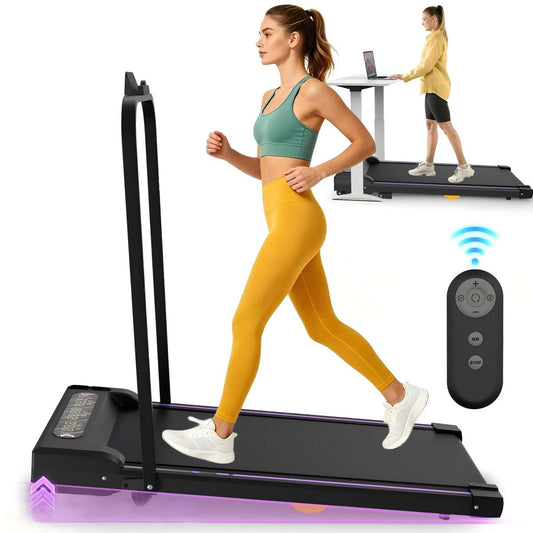 Under Desk Treadmill, Walking Pad, 2 In 1 Portable Treadmill With Handle Remote Control LED Display, Walking Jogging Machine For Home Office Use Black