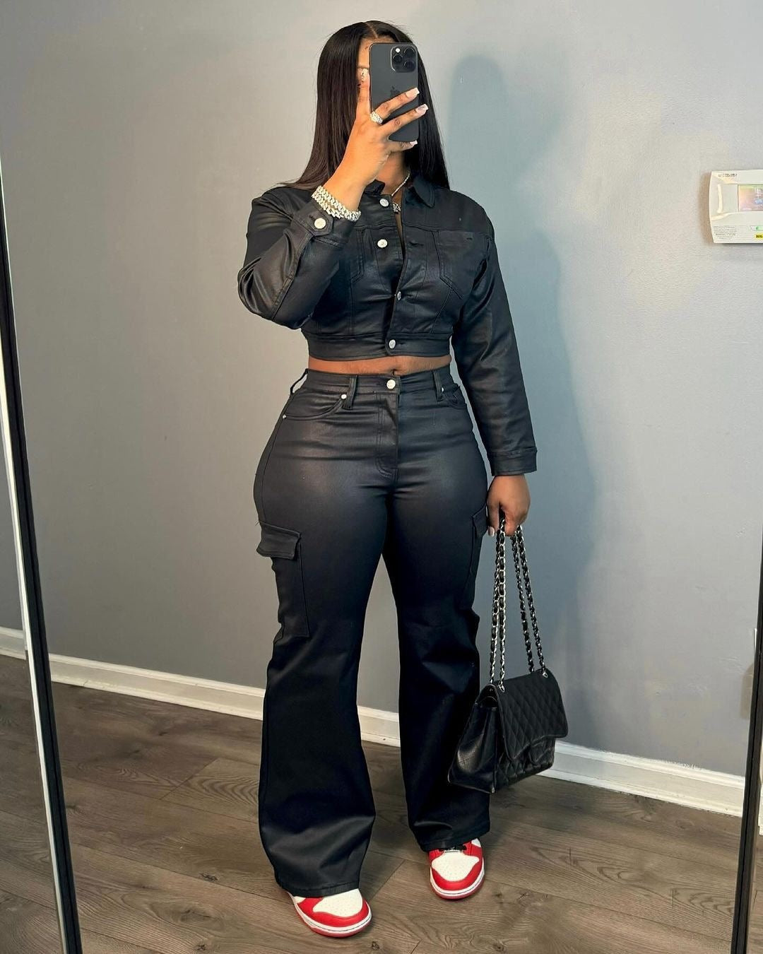 Suit-style Leather Jacket Best-selling Cardigan And Athletic Trousers Set