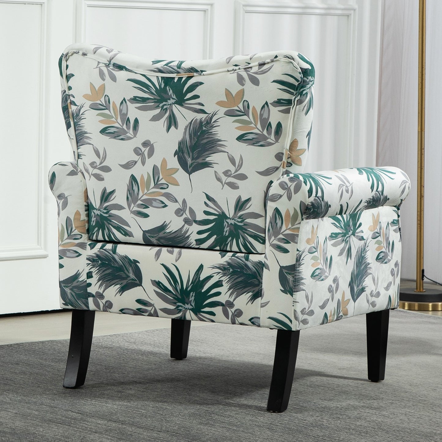 Mid-Century Modern Wingback Accent Chair, Upholstered Fabric Armchair With Sturdy Wood Legs, High-Back Padded Club Chair For Living Room Bedroom Office