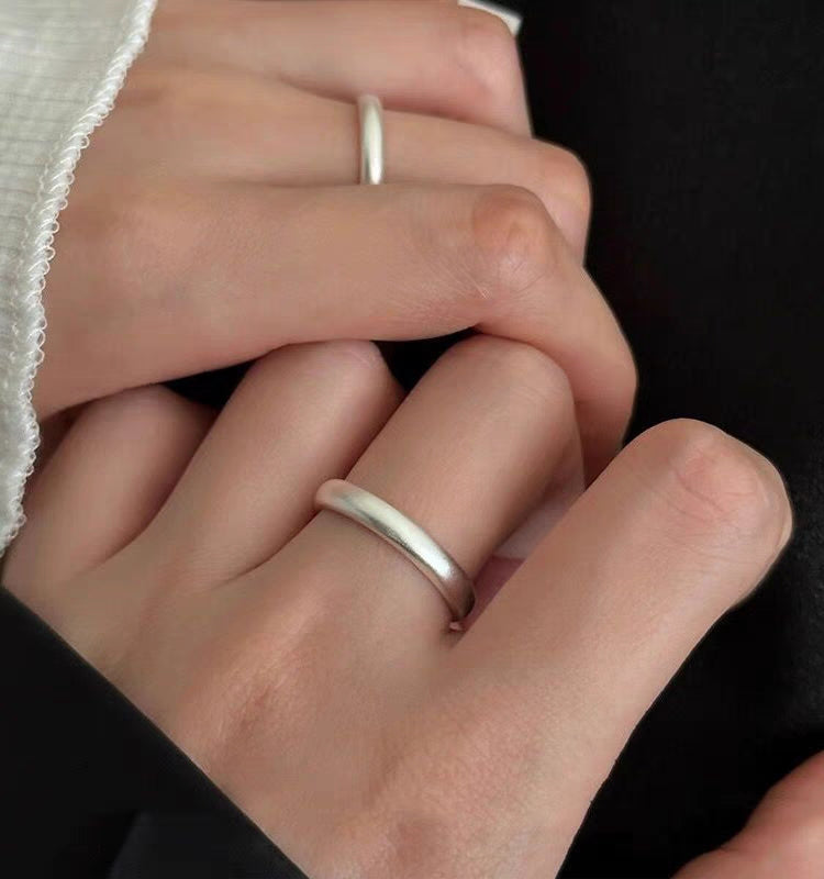 1 Pair 999 Sterling Silver Matte Dome Couple Rings, Minimalist Smooth Style, For Daily Wear & Valentine's Gifts
