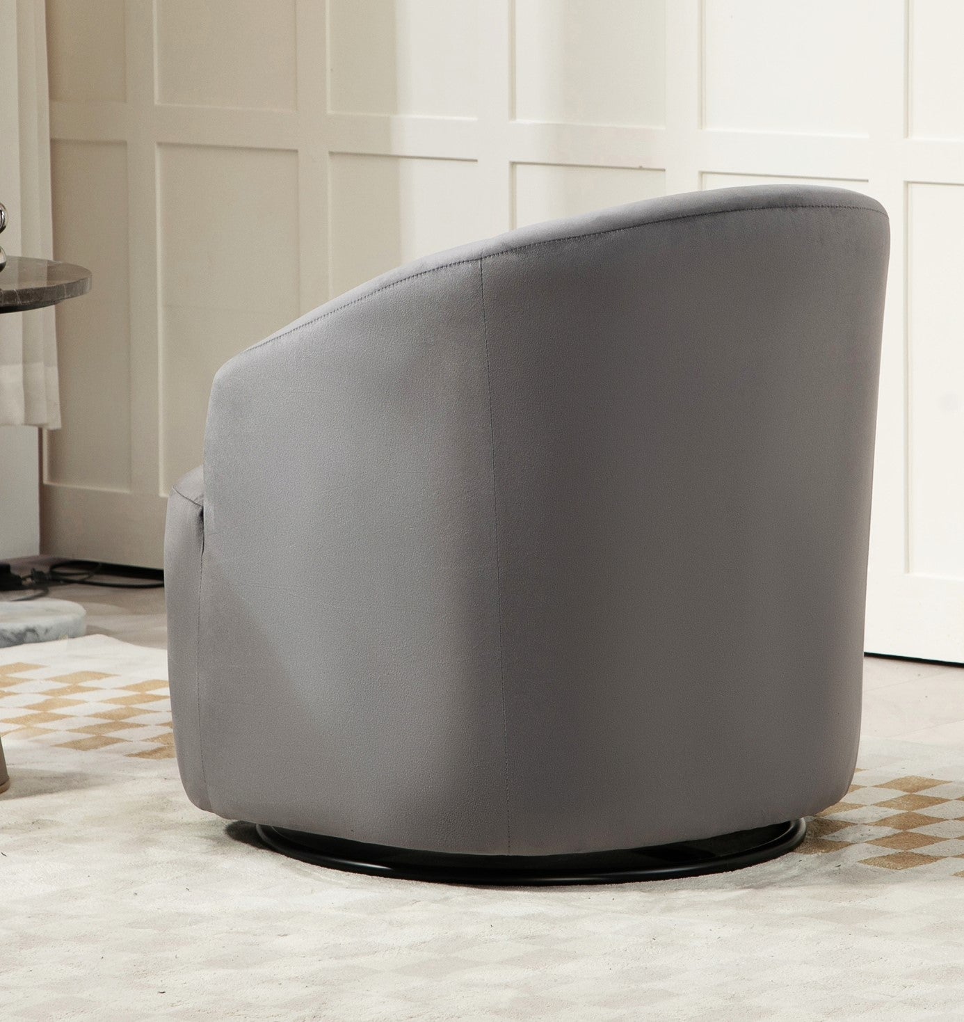 361 Degree Swivel Barrel Accent Chair, Velvet Upholstered Curved Armchair, Fully Assembled Contemporary Leisure Chair For Living Room Bedroom Office