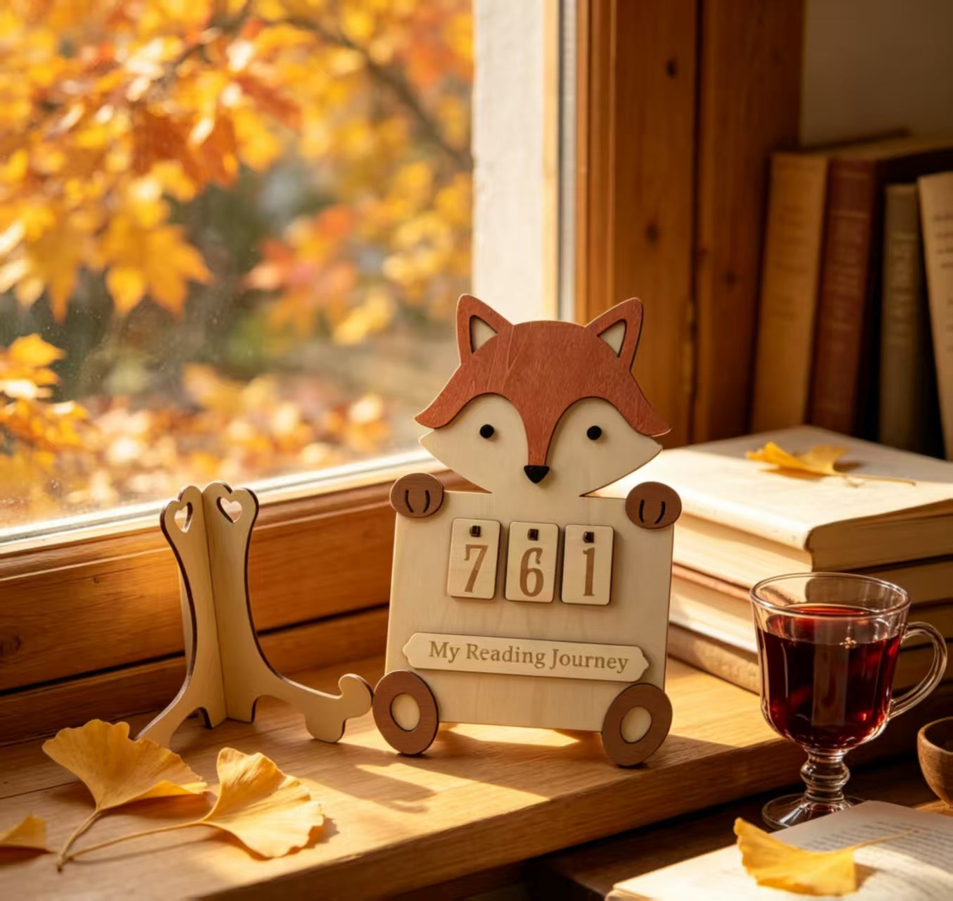 Wooden Reading Counter Tracker Fox Lion Bear Animal Reading Journey Counting Sign Book Log Keepsake Desk Decor
