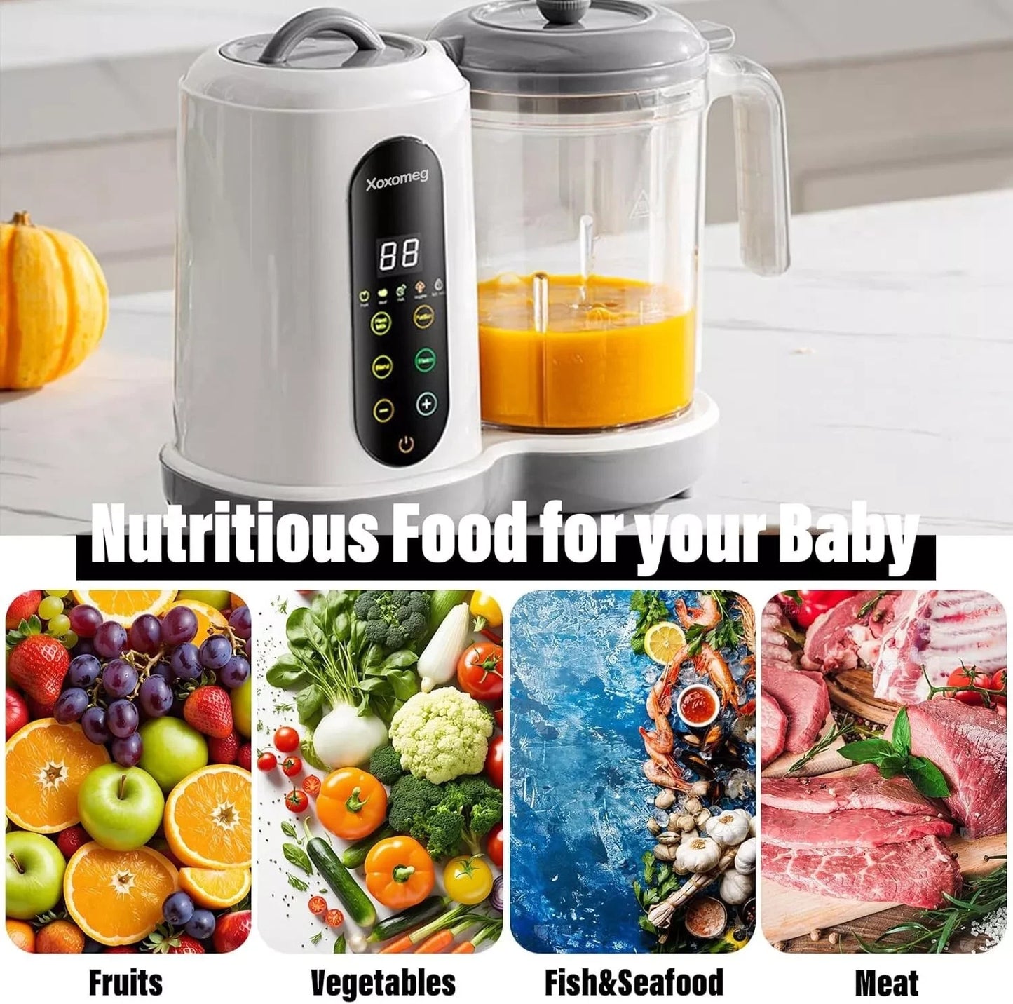 450W Baby Food Maker With Steamer Blender Auto Clean LED Touch Panel UK Shipment