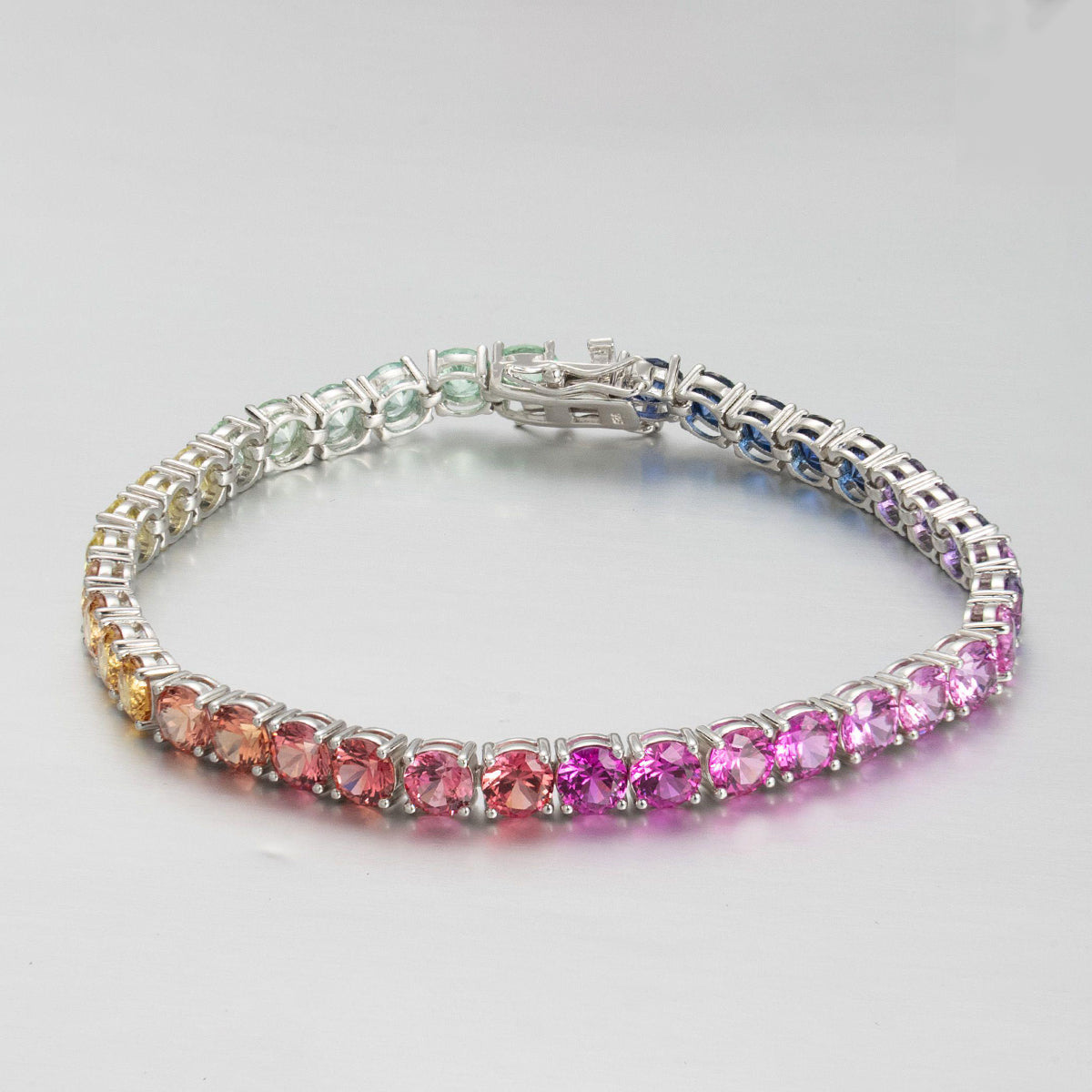 S925 Sterling Silver 5mm Rainbow Lab-Grown Gemstone Tennis Bracelet For Women Platinum Plated 7.5g Gift Box