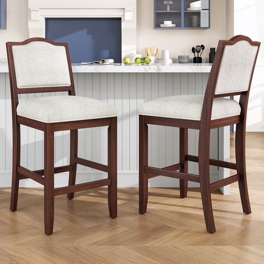 Counter Height Bar Stools Set Of 2 - Rustic 2 Pack Bar Stools With Rubber Wood Frame, Ergonomic Backrest, Versatile For Kitchen Island, Dining Room, Cherry