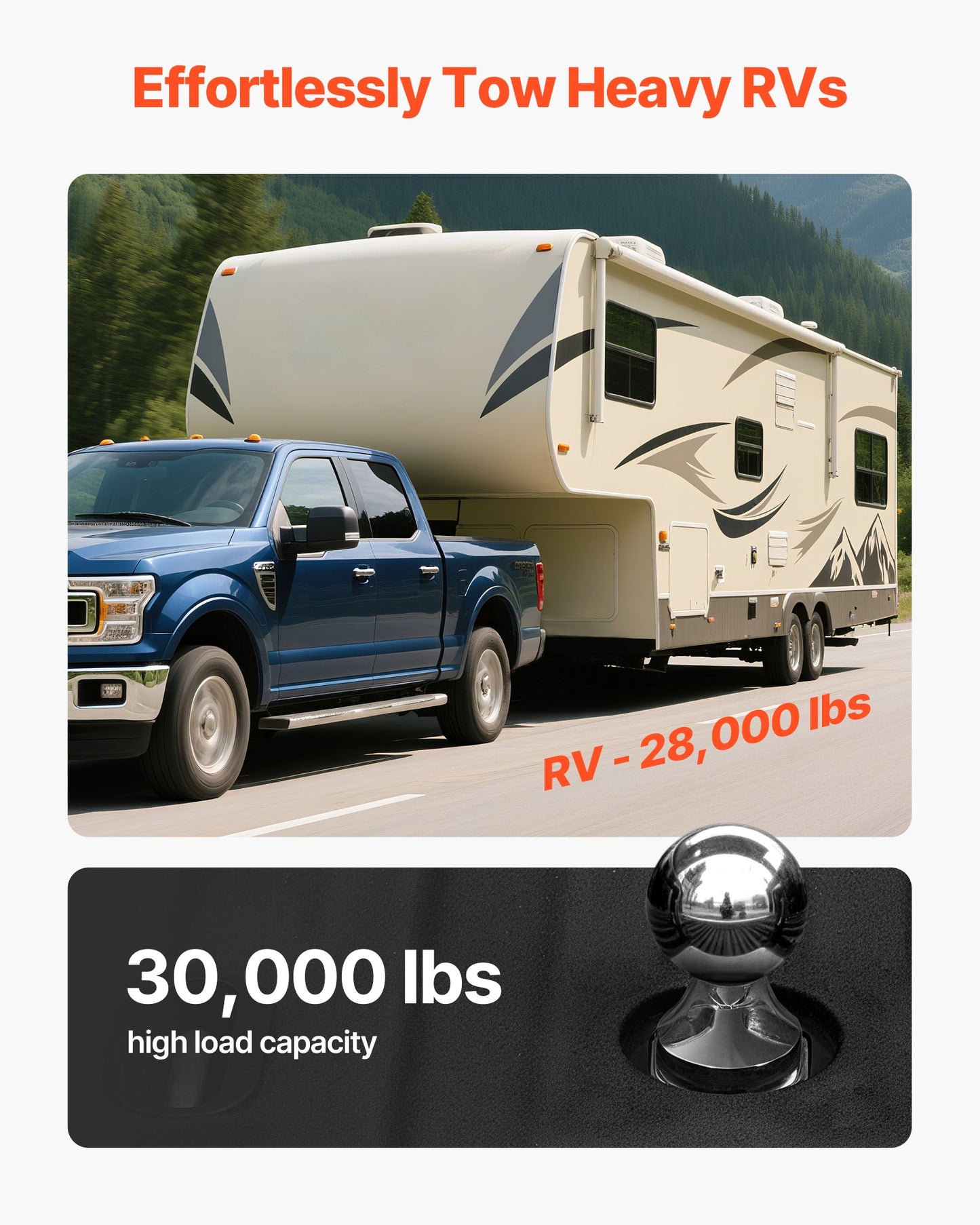Gooseneck Ball Hitch, Compatible With 2-5/16 Inch Hitch Replacement Ball, Gooseneck Trailer Hitch Up To 30,000 Lbs Load Capacity, Fit Off-road Rescue, RV Towing & Industrial Equipment Transport