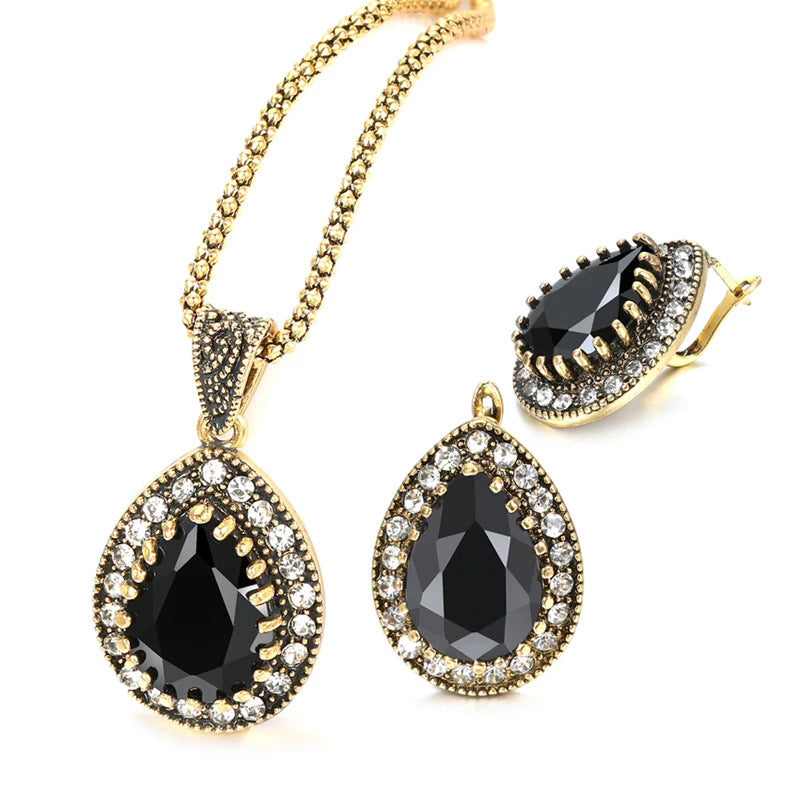European And American Retro Jewelry Set Water Drop Modeling Accessories Necklace Ring Earrings Evening Decoration AliExpress Boutique