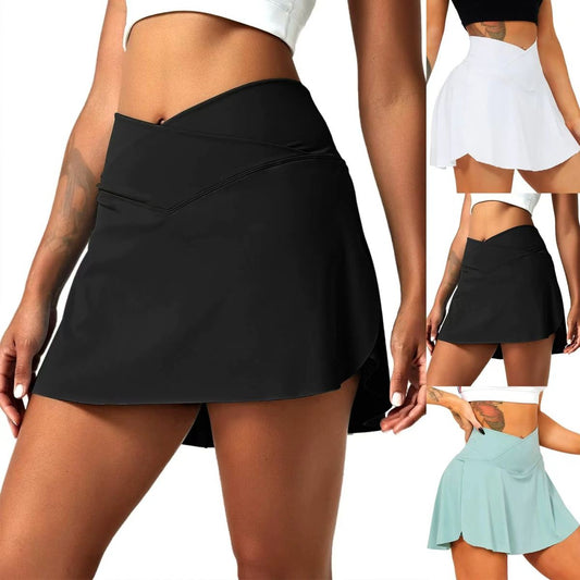 Waist Solid Color False Two-piece Sports Yoga Pants Shorts