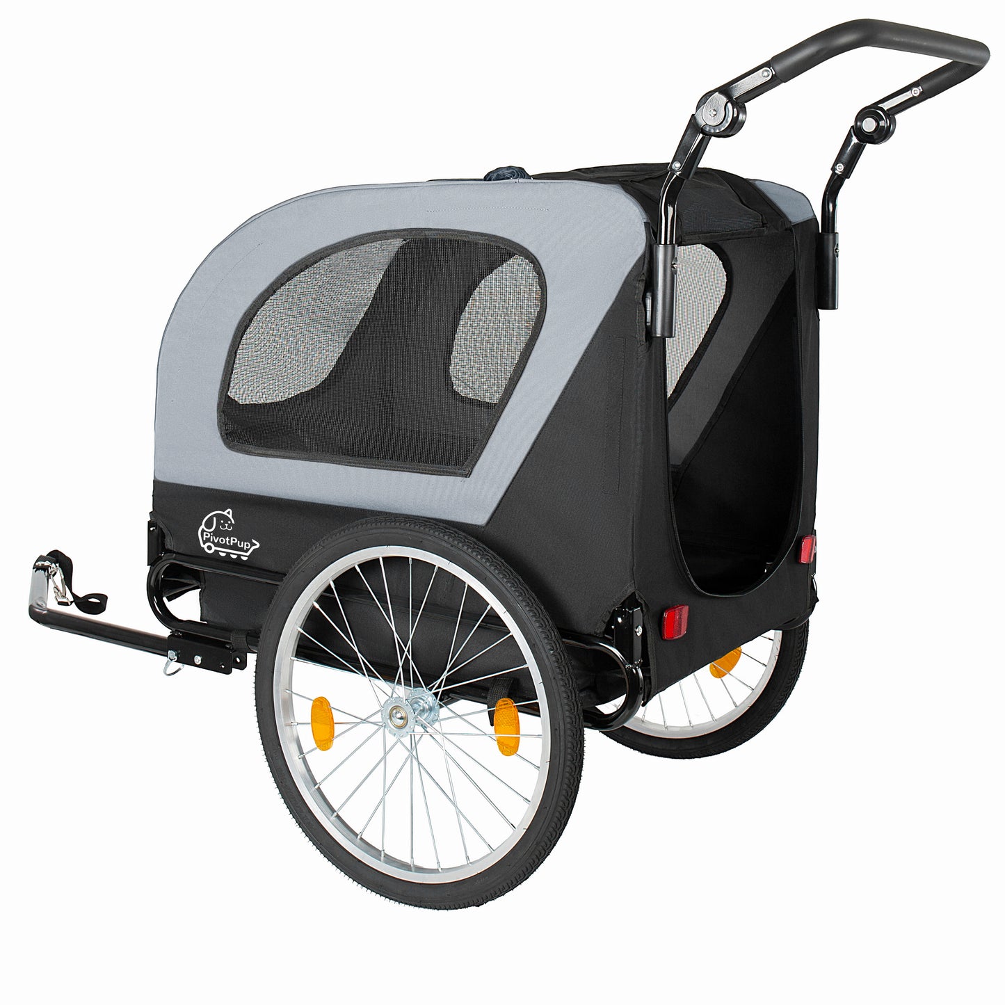 2-in-1  Bike Trailer & Pet Stroller For Dogs Up To 110lbs-Foldable Pet Carrier Cart With Front Caster & 20   Quick Release Air-Filled Wheels, Breathable Mesh And PVC Rain Cover, Gray